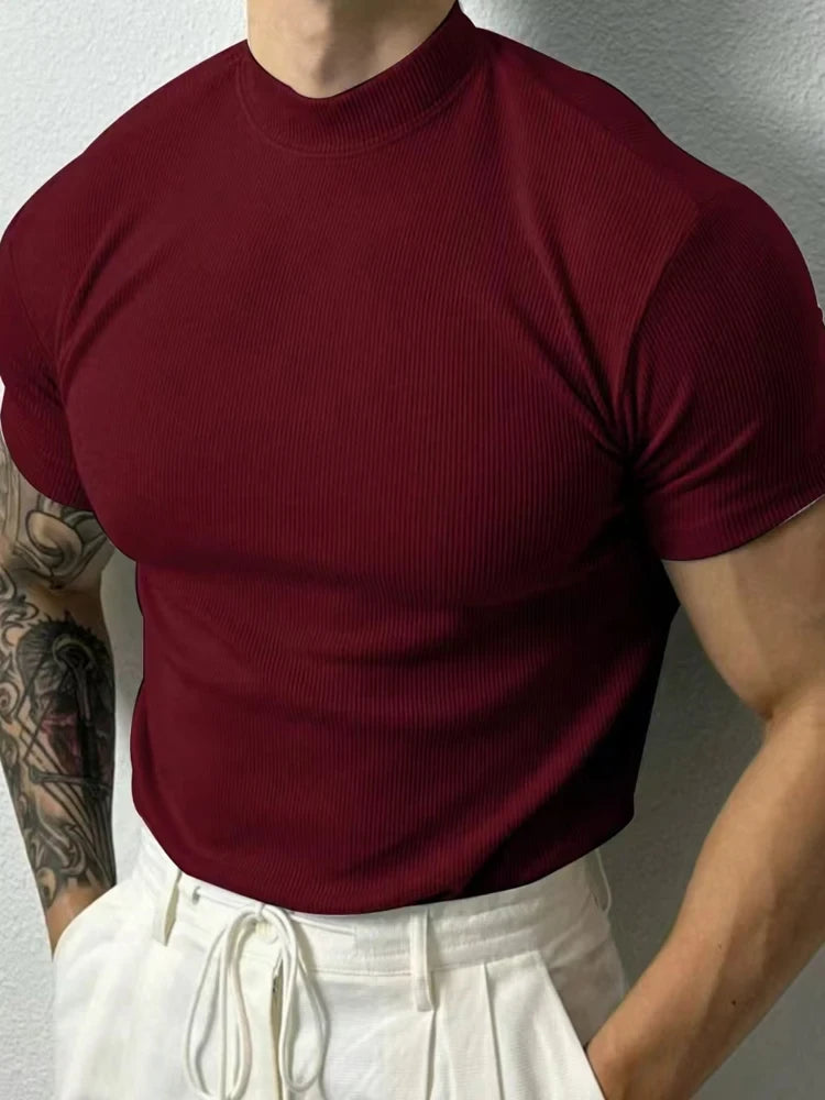Tricou slim fit cu guler ridicat