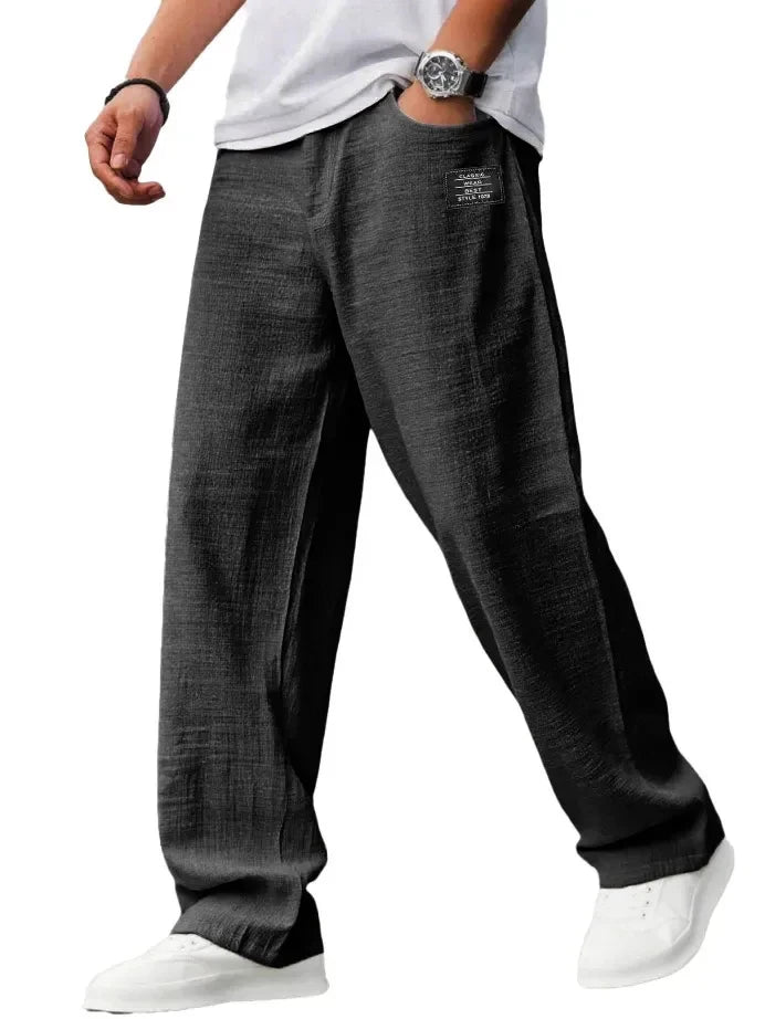 Pantaloni casual bărbați din amestec bumbac și in