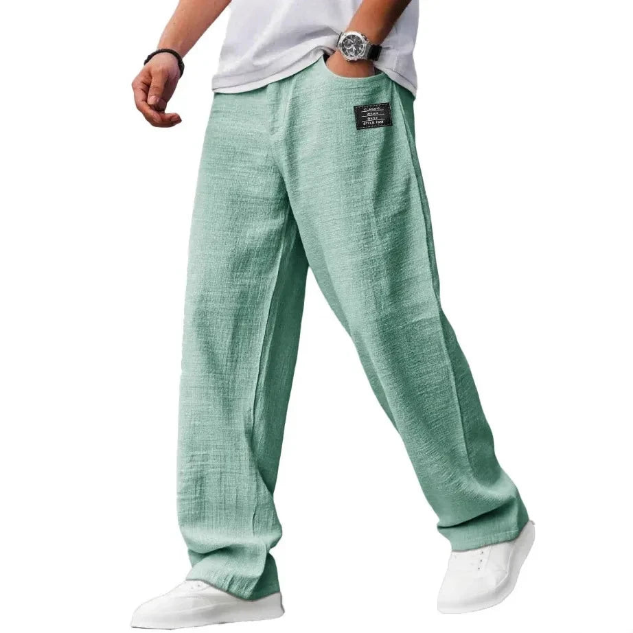 Pantaloni casual bărbați din amestec bumbac și in
