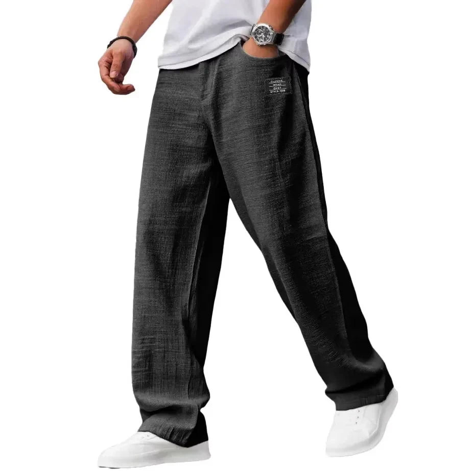 Pantaloni casual bărbați din amestec bumbac și in