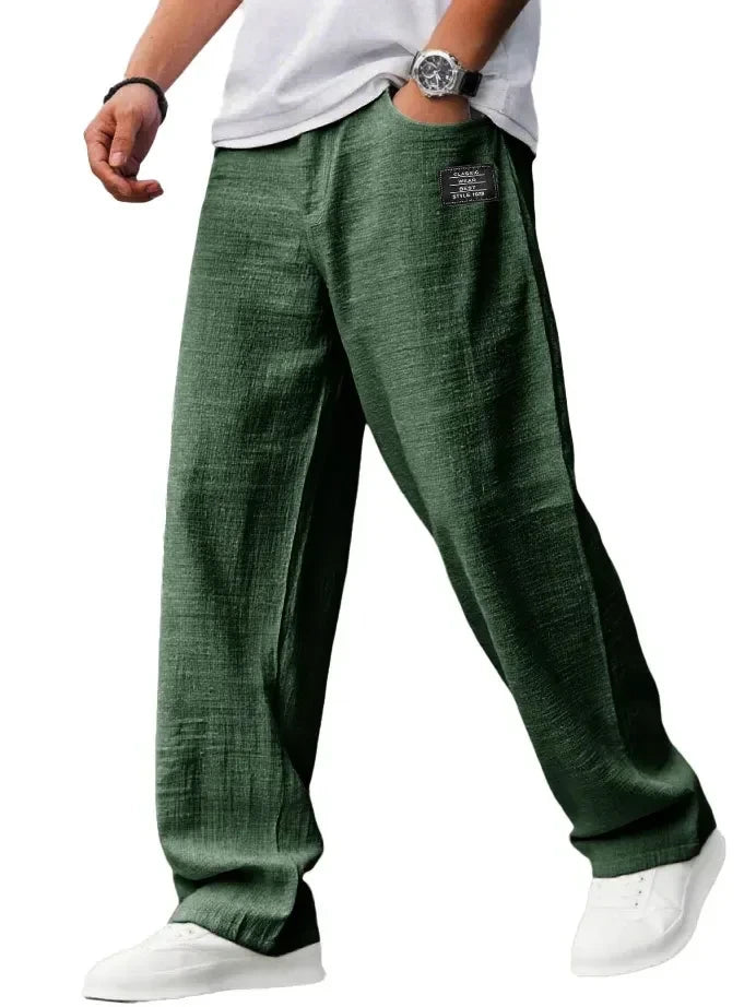 Pantaloni casual bărbați din amestec bumbac și in