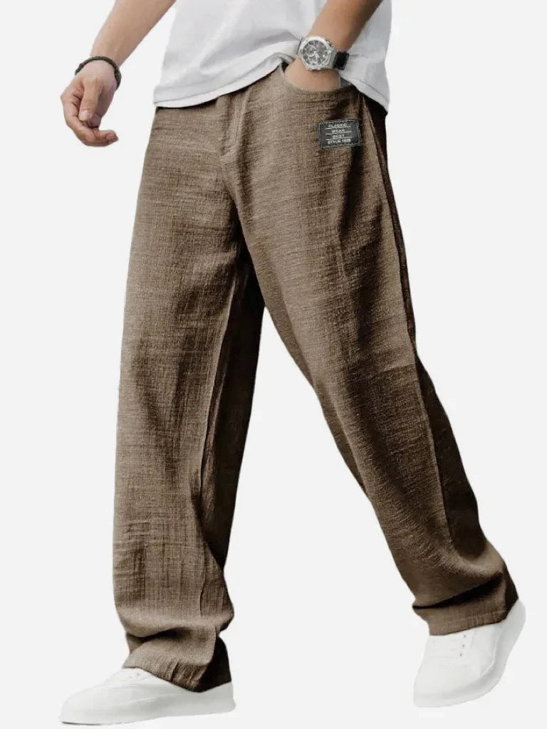Pantaloni casual bărbați din amestec bumbac și in