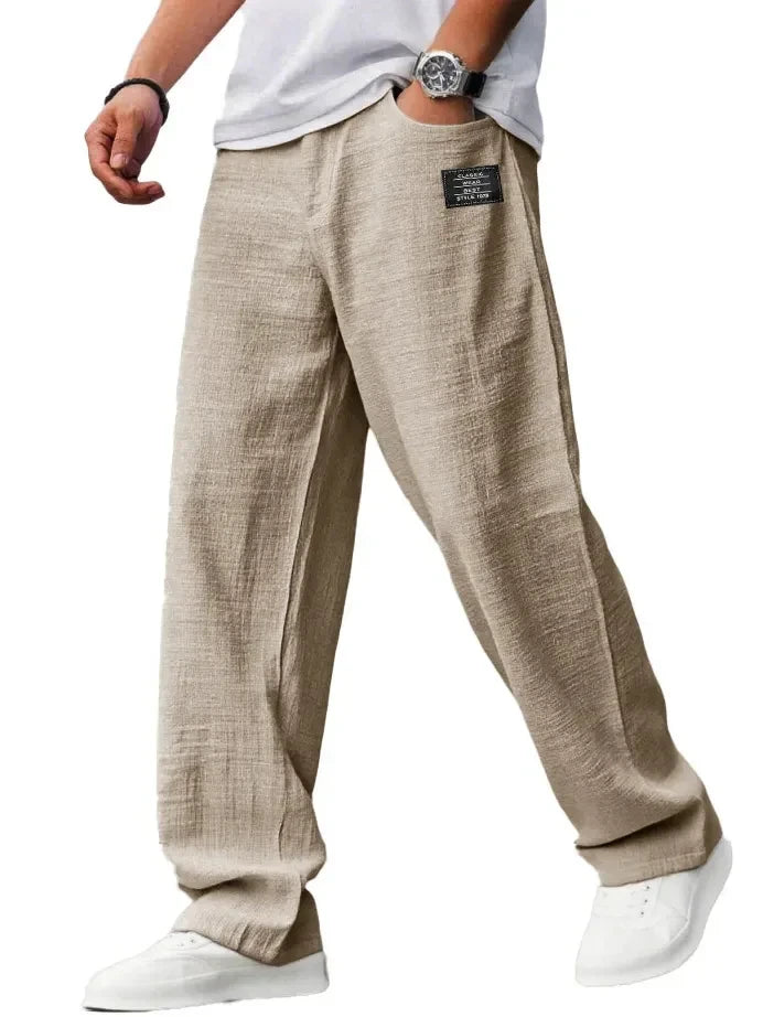 Pantaloni casual bărbați din amestec bumbac și in