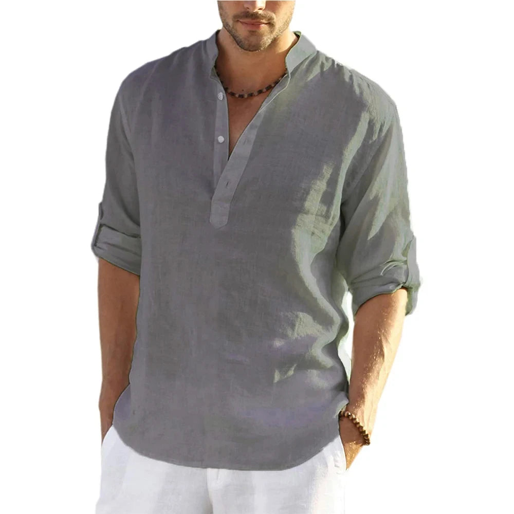Camicia Casual Uomo Cotone Lino