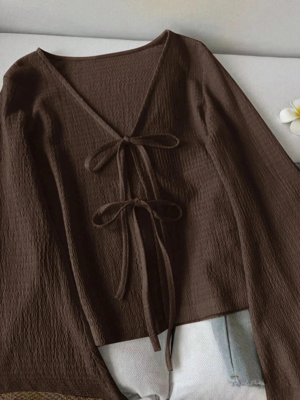 Blusa Texturata con Maniche Svasate