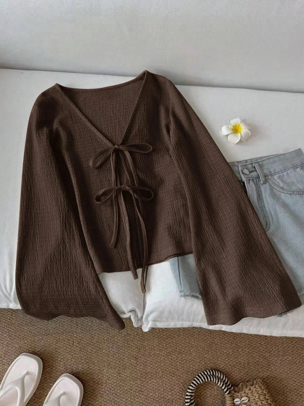 Blusa Texturata con Maniche Svasate
