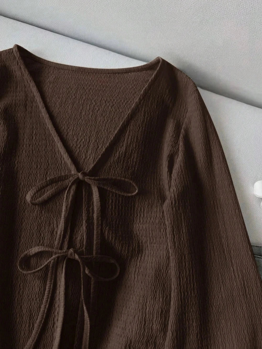 Blusa Texturata con Maniche Svasate