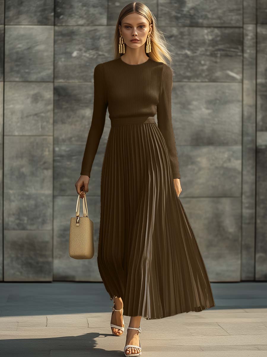 Charlotte | Ribbed Knit Top and Pleated Midi Skirt Set