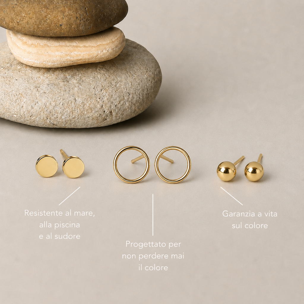 SET ORECCHINI CLASSICI CERCHIO SFERA DISCO DORATO