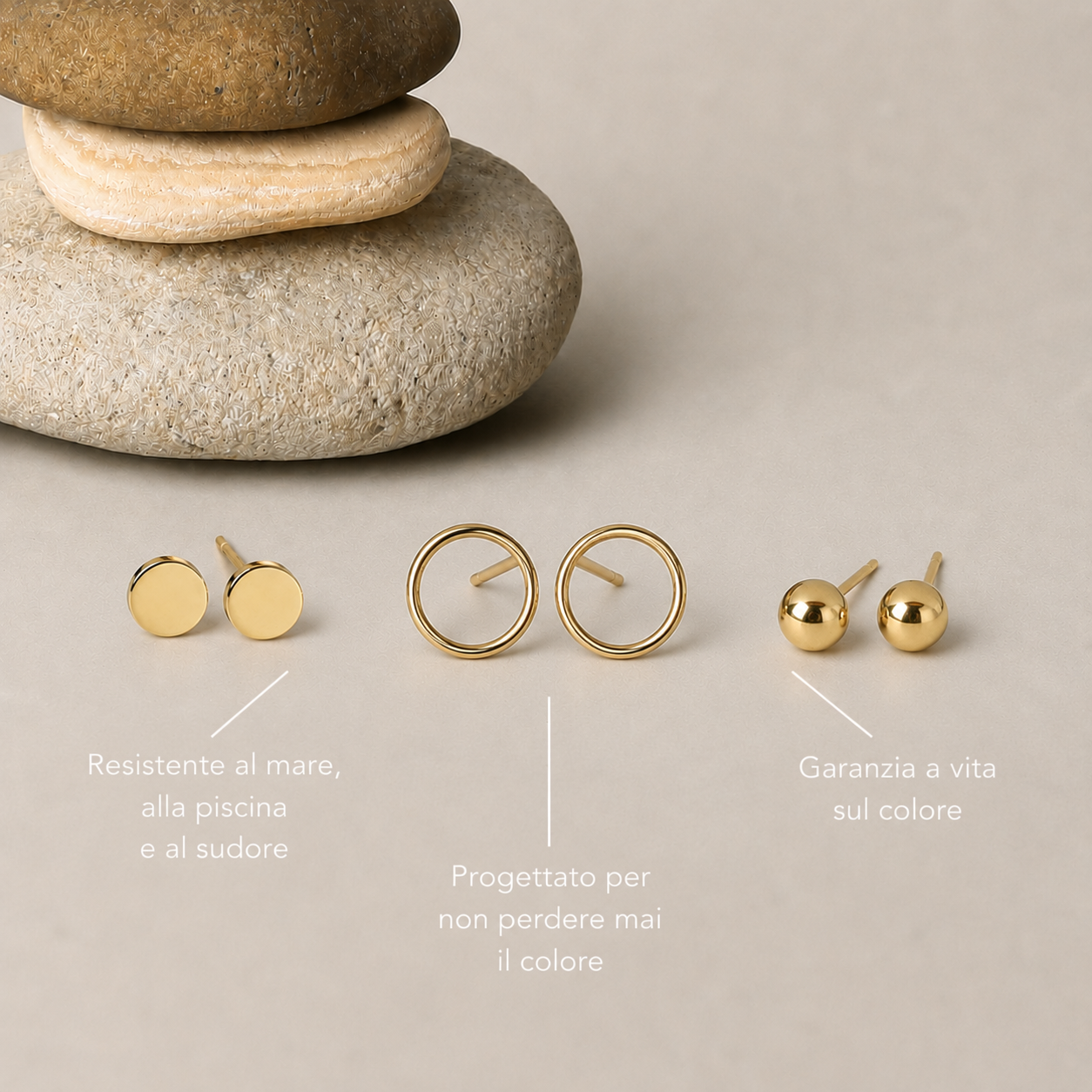 SET ORECCHINI CLASSICI CERCHIO SFERA DISCO DORATO