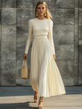 Charlotte | Ribbed Knit Top and Pleated Midi Skirt Set