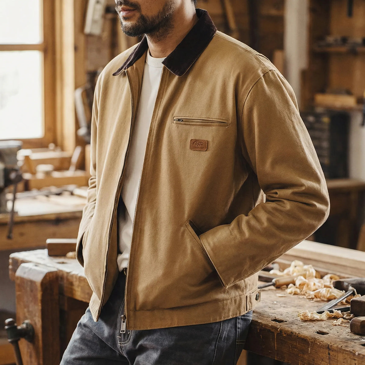 Giacca Retrò in Tessuto Resistente dallo Stile Vintage