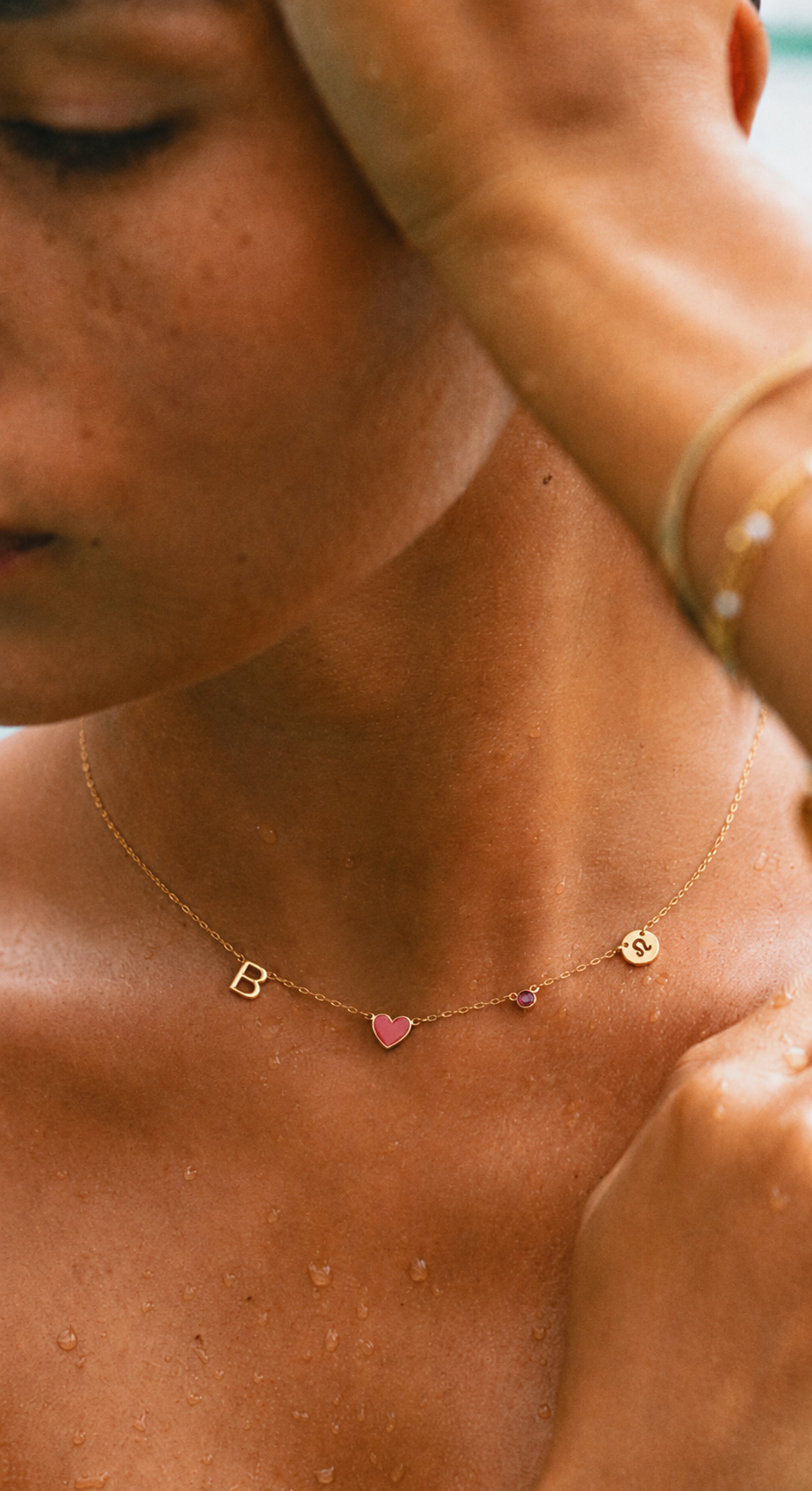 Collana personalizzata con cuore e iniziali, pietra natale e segno zodiacale