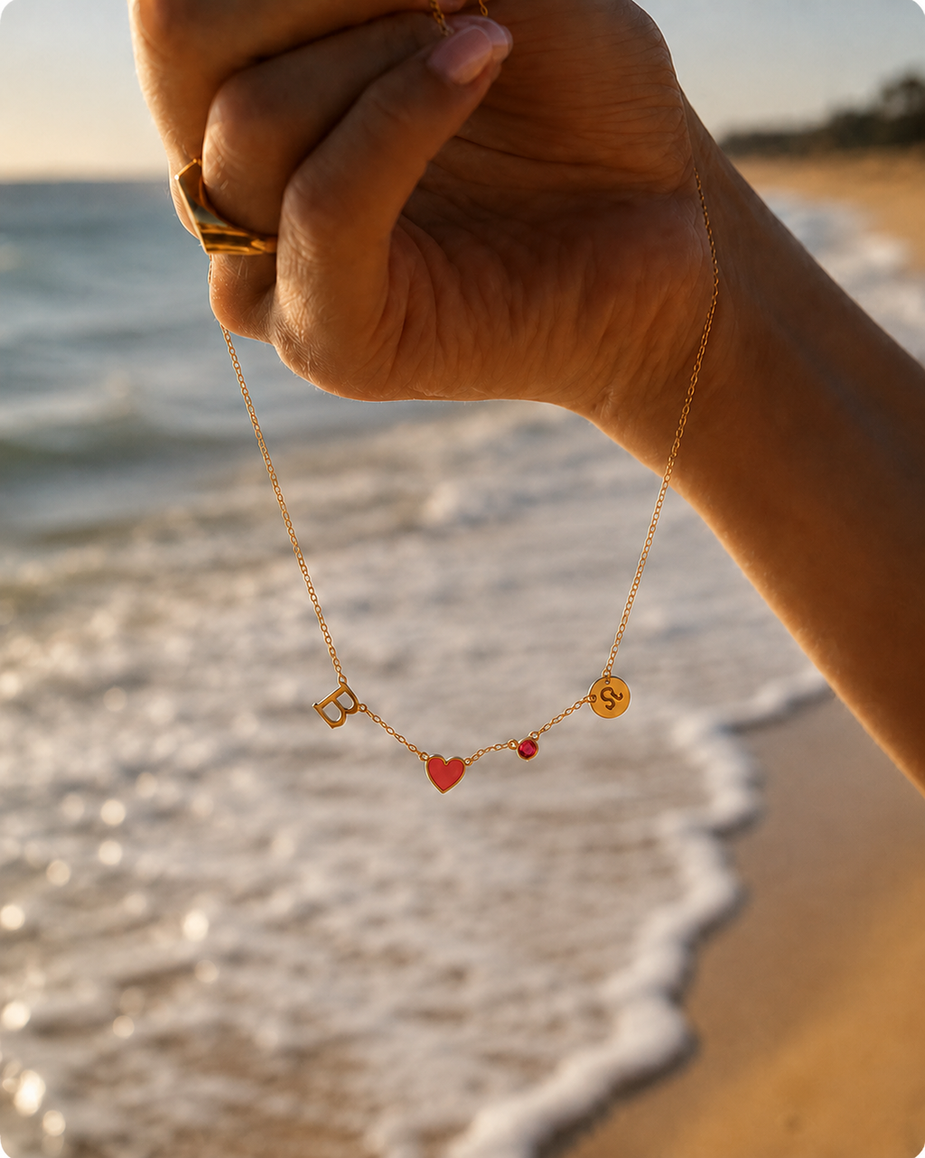 Collana personalizzata con cuore e iniziali, pietra natale e segno zodiacale