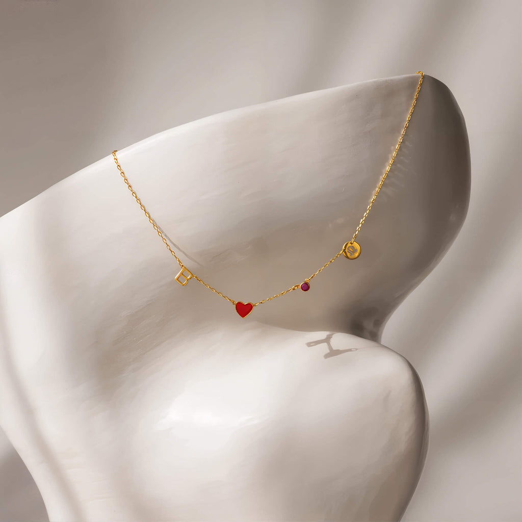 Collana personalizzata con cuore e iniziali, pietra natale e segno zodiacale