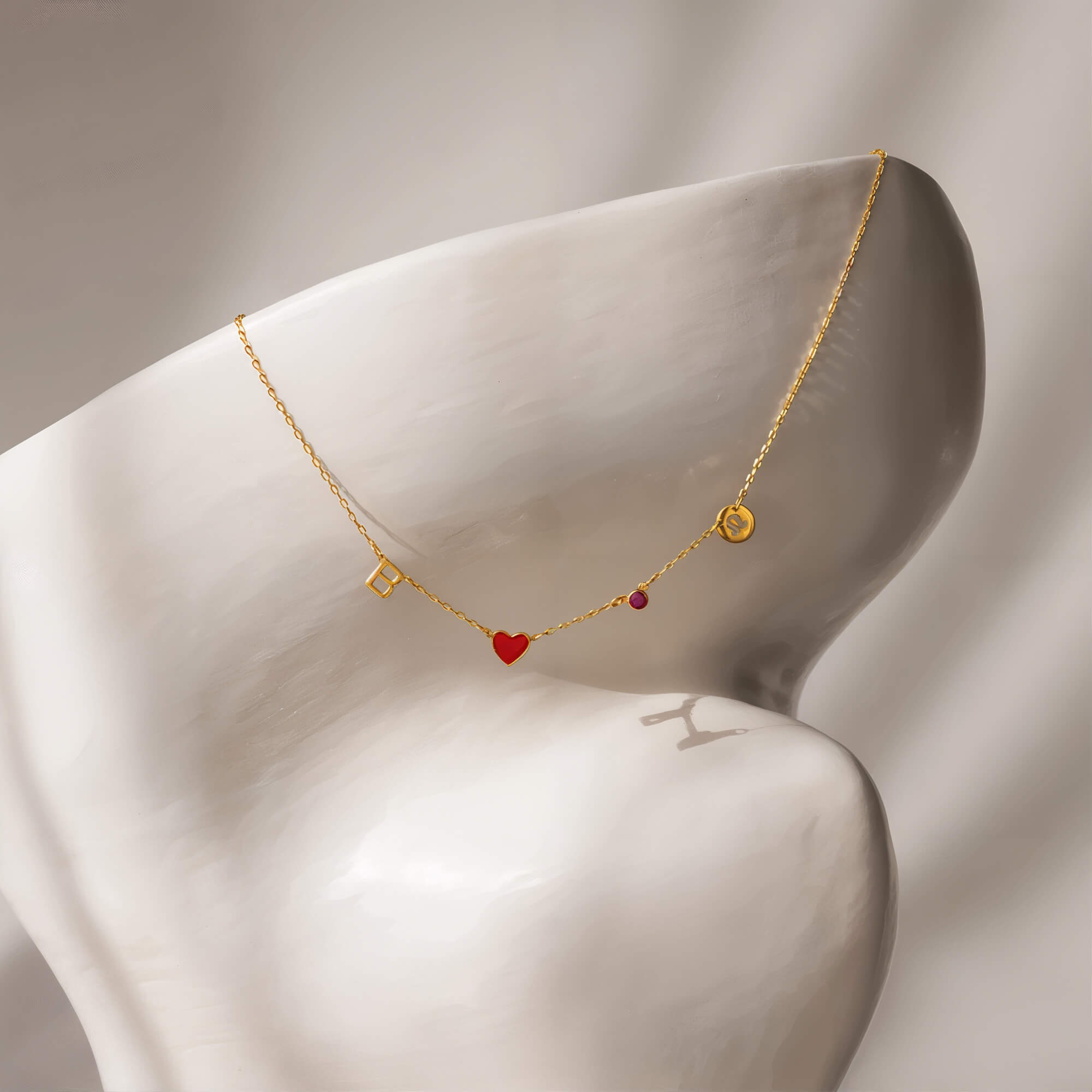 Collana personalizzata con cuore e iniziali, pietra natale e segno zodiacale