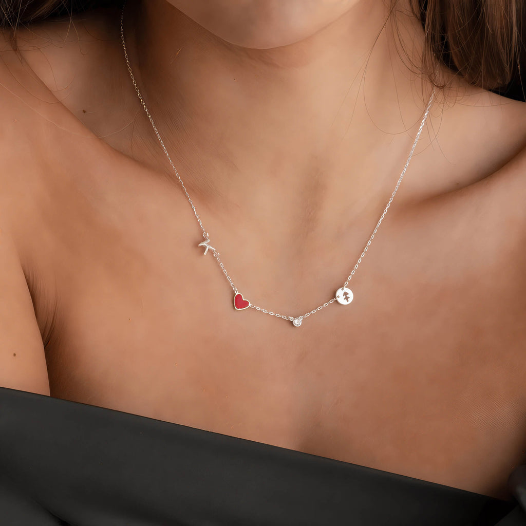 Collana personalizzata con cuore e iniziali, pietra natale e segno zodiacale