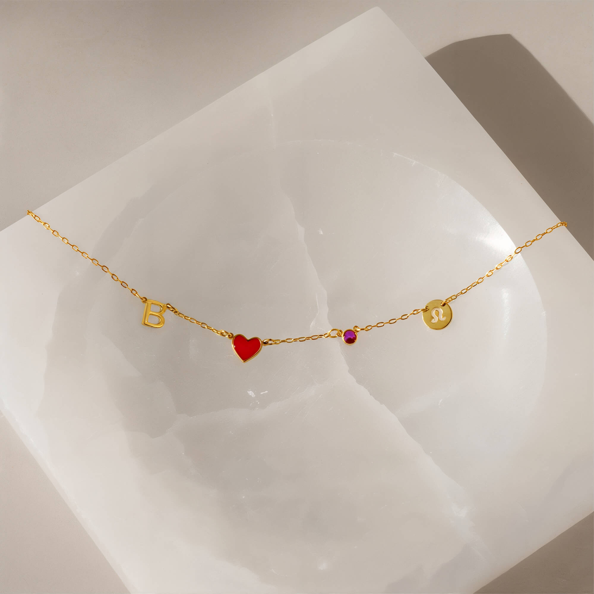 Collana personalizzata con cuore e iniziali, pietra natale e segno zodiacale