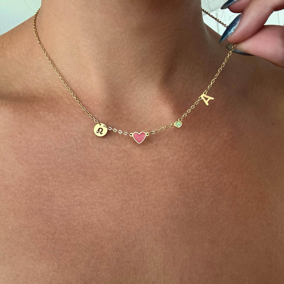 Collana personalizzata con cuore e iniziali, pietra natale e segno zodiacale