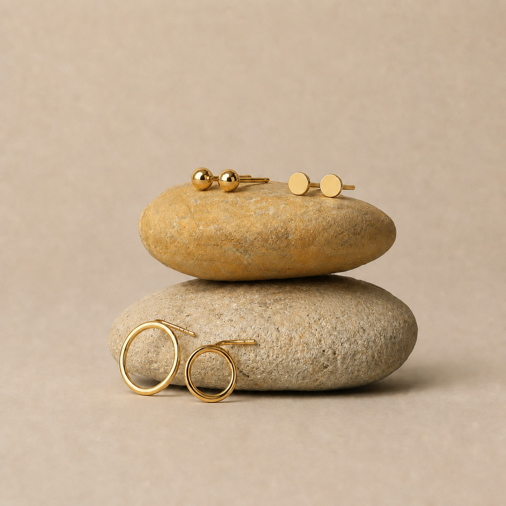 SET ORECCHINI CLASSICI CERCHIO SFERA DISCO DORATO