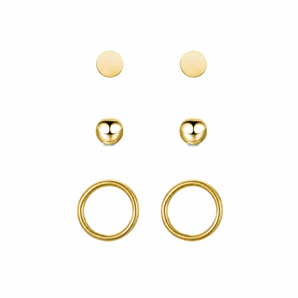 SET ORECCHINI CLASSICI CERCHIO SFERA DISCO DORATO