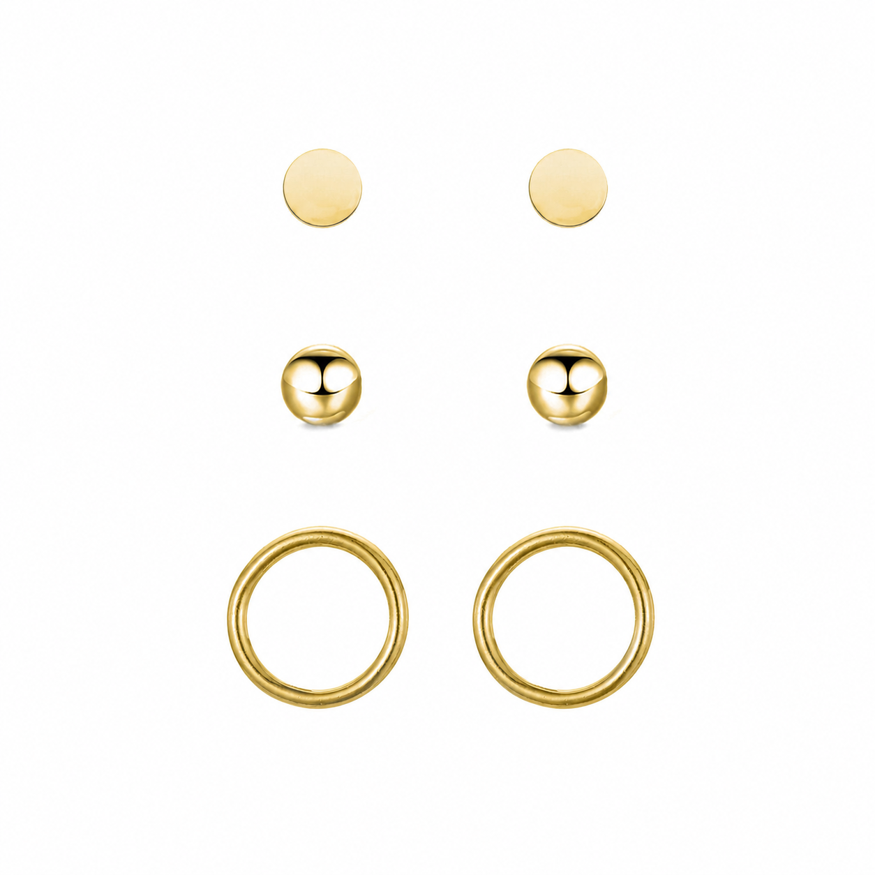 SET ORECCHINI CLASSICI CERCHIO SFERA DISCO DORATO