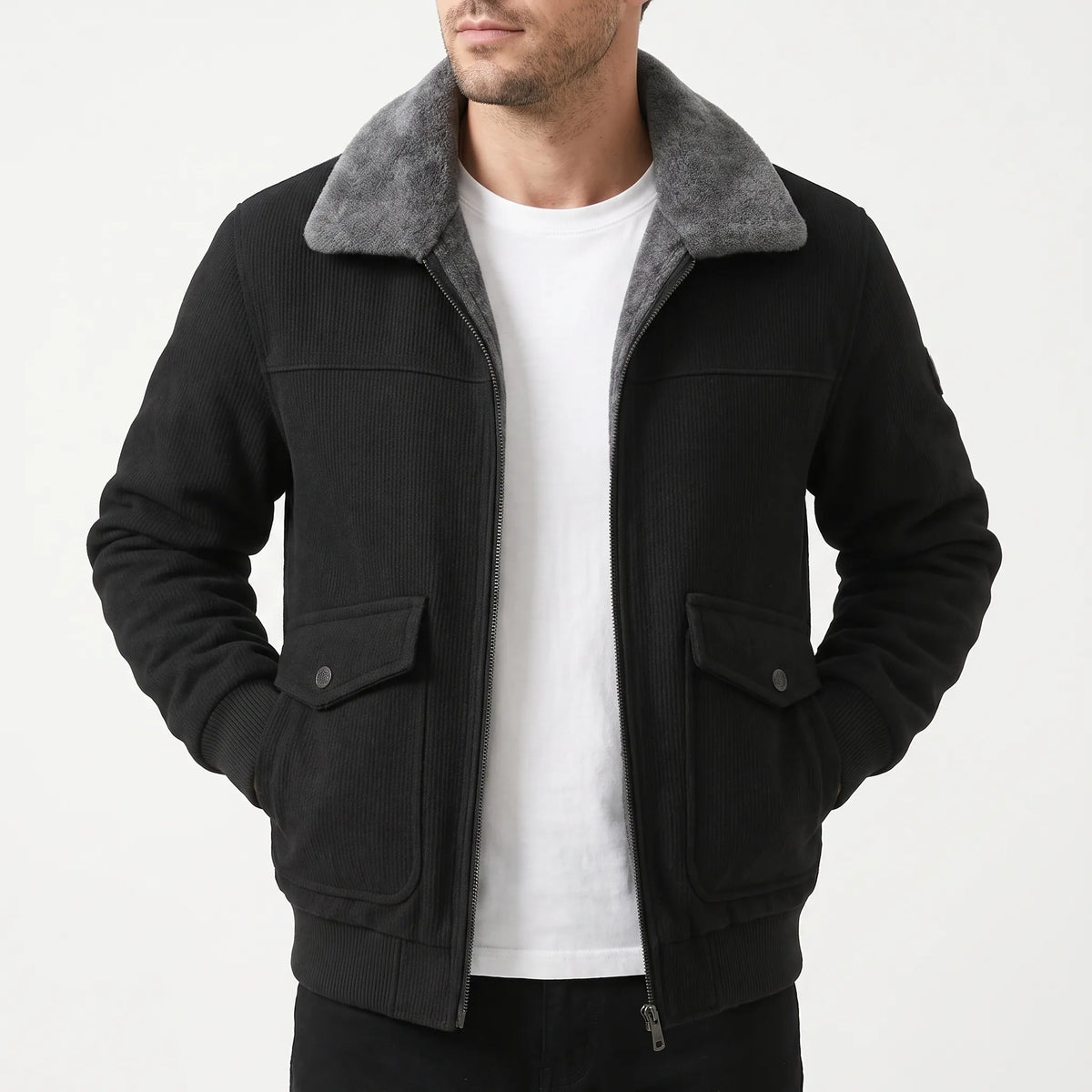 Bomber Foderato con Colletto Caldo e Chiusura con Zip
