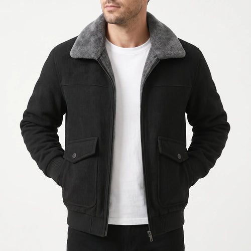 Bomber Foderato con Colletto Caldo e Chiusura con Zip
