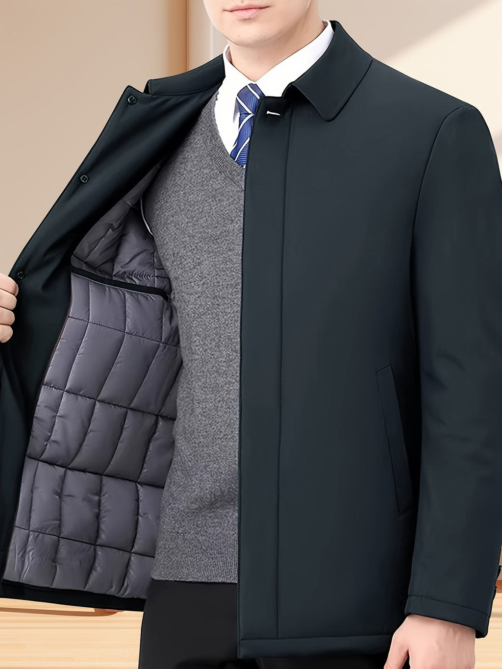 Giacca Elegante da Mezza Stagione con Colletto e Fodera Trapuntata