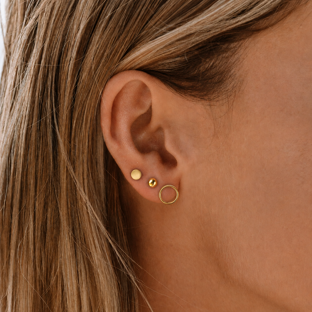 SET ORECCHINI CLASSICI CERCHIO SFERA DISCO DORATO