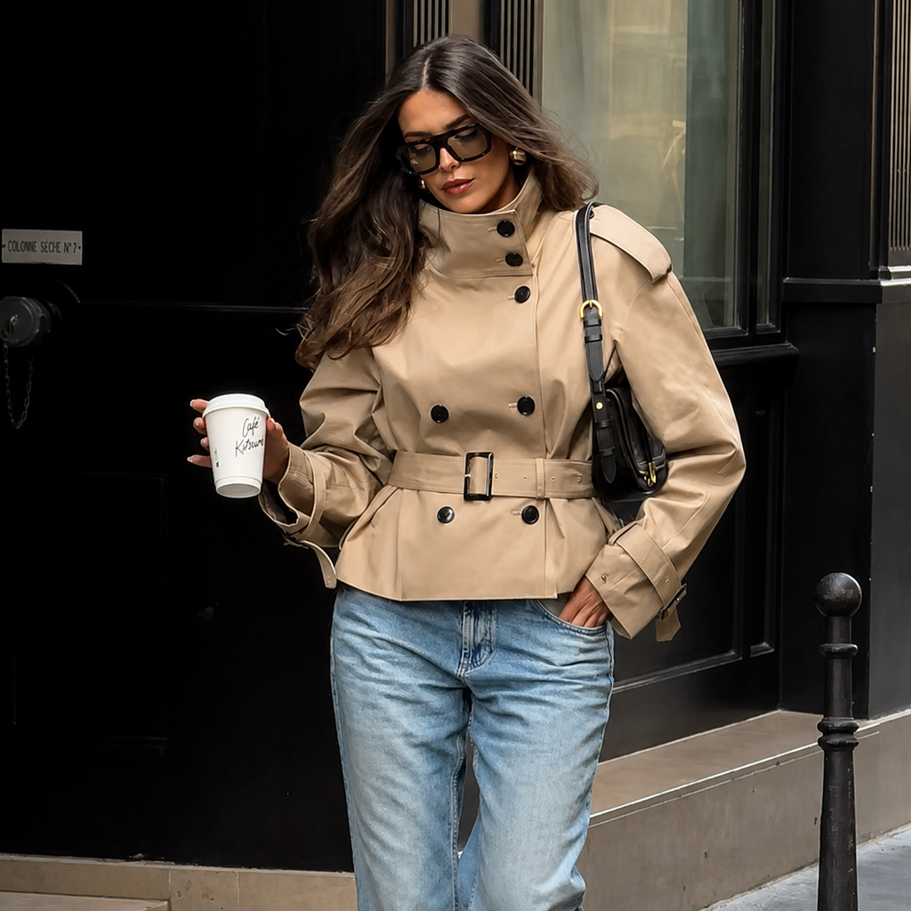 Giacca Trench Corta con Cintura