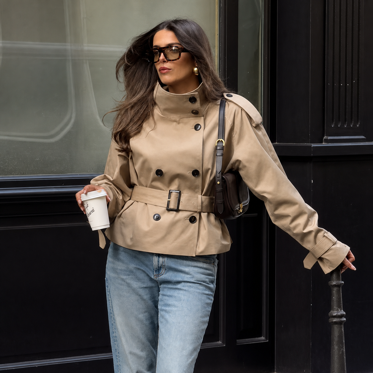 Giacca Trench Corta con Cintura